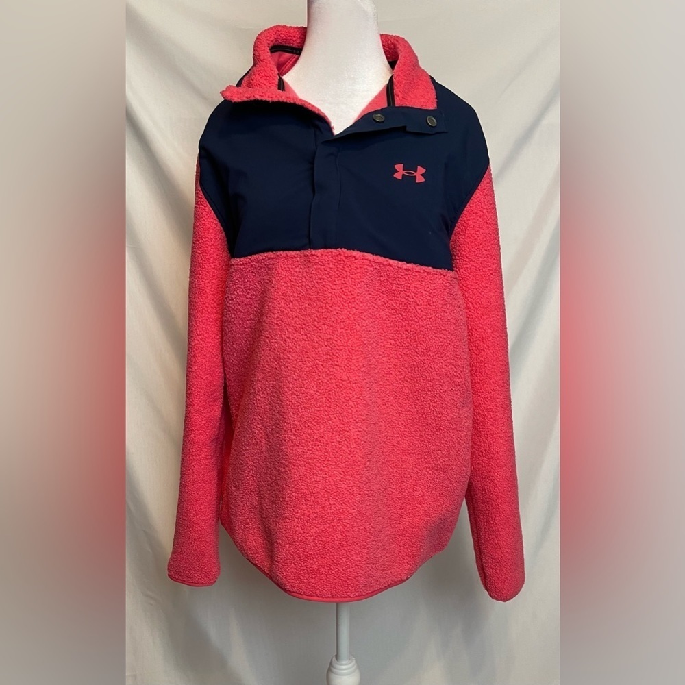 Under‎ Armour Golf Mens Sweater Fleece Pile Pullover Pink Navy Blue